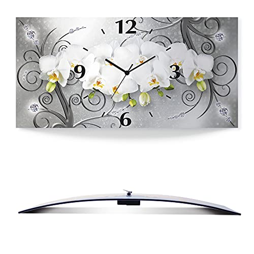 ARTLAND Wanduhr ohne Tickgeräusche Alu Quarzuhr lautlos 50x25 cm Rechteckig Blumenbilder Orchideen Abstrakt Kunst Blumen Ornamente U1QV von ARTLAND