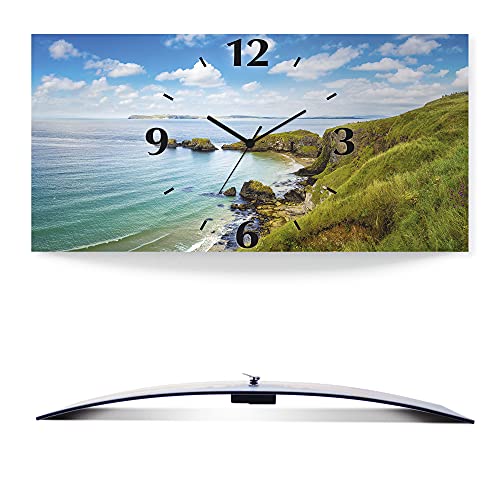 ARTLAND Wanddeko Wanduhr ohne Tickgeräusche Alu Quarzuhr lautlos 60x30 cm Rechteckig Landschaftsbilder Natur Küste Meer Bilder Maritim S7MQ von ARTLAND