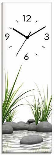 ARTLAND Wanduhr ohne Tickgeräusche Glas Funkuhr 20x60 cm Rechteckig Lautlos Natur Design Zen Spa Steine Asiatisch Modern T6CD von ARTLAND