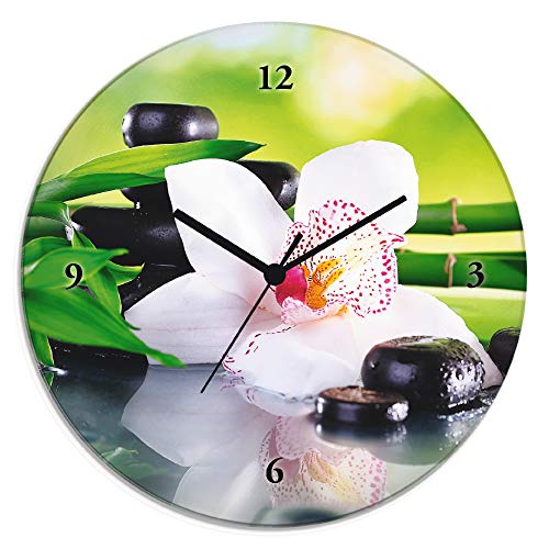 ARTLAND Wanddeko Wanduhr ohne Tickgeräusche Glas Funkuhr Ø 30 cm Rund Lautlos Orchidee Zen Pflanze Spa Steine Bambus Asiatisch T9IQ ARTLAND Wanddeko Wanduhr ohne Tickgeräusche Glas Funkuhr Ø 30 cm Rund Lautlos Orchidee Zen Pflanze Spa Steine Bambus Asiatisch T9IQ von ARTLAND
