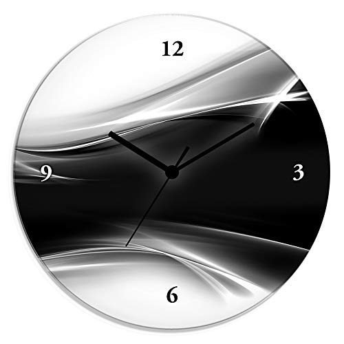 ARTLAND Wanduhr ohne Tickgeräusche Glas Funkuhr Ø 30 cm Rund Lautlos Design Abstrakt Kunst Modern Ausgefallen Kreativ T9EW von ARTLAND