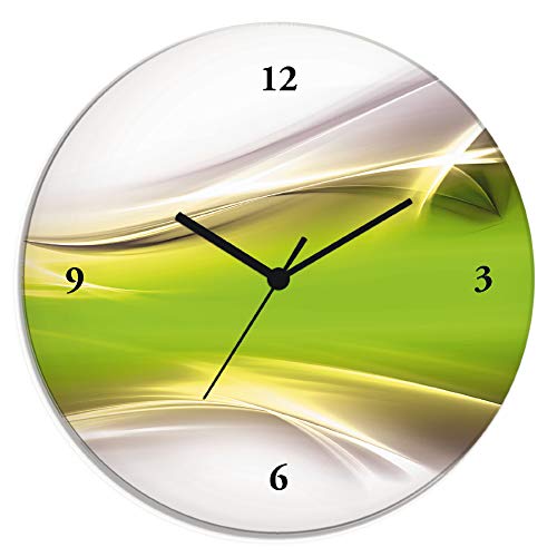 ARTLAND Wanddeko Wanduhr ohne Tickgeräusche Glas Funkuhr Ø 30 cm Rund Lautlos Design Abstrakt Kunst Modern Ausgefallen Kreativ T9HZ von ARTLAND