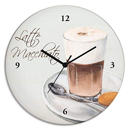 ARTLAND Wanduhr ohne Tickgeräusche Glas Funkuhr Ø 30 cm Rund Lautlos Kaffee Coffee Cafe Latte Macchiato Ausgefallen T4IO von ARTLAND