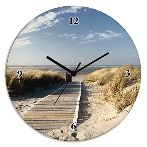 ARTLAND Wanduhr ohne Tickgeräusche Glas Funkuhr Ø 30 cm Rund Lautlos Nordseestrand Langeoog von ARTLAND