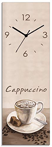 ARTLAND Wanduhr ohne Tickgeräusche Glas Quarzuhr 20x60 cm Rechteckig Lautlos Kaffee Coffee Italia Cafe Cappuccino Italien T3AD von ARTLAND