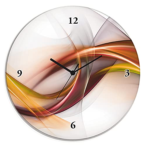 ARTLAND Wanduhr ohne Tickgeräusche Glas Quarzuhr Ø 30 cm Rund Lautlos Abstrakt Modern Design Ausgefallen Deko Orange U1UO von ARTLAND