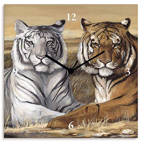 ARTLAND Wanduhr ohne Tickgeräusche Leinwand Funkuhr 30x30 cm Quadratisch Lautlos Asien Tiere Tiger Bildmalerei Ausgefallen T9QZ von ARTLAND