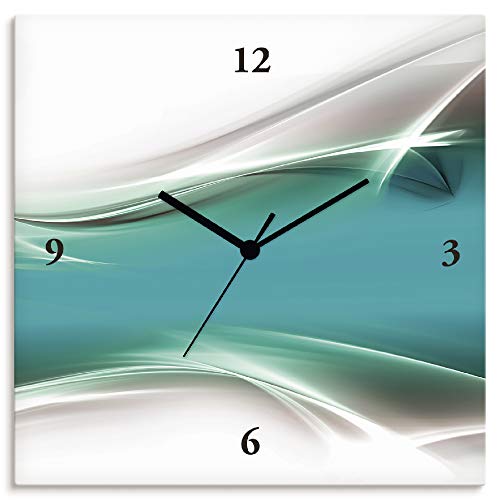 ARTLAND Wanduhr ohne Tickgeräusche Leinwand Funkuhr 30x30 cm Quadratisch Lautlos Design Abstrakt Kunst Modern Ausgefallen Kreativ T9FA von ARTLAND