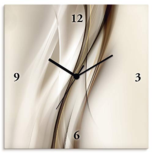 ARTLAND Wanduhr ohne Tickgeräusche Leinwand Funkuhr 30x30 cm Quadratisch Lautlos Design Welle Abstrakt Modern Ausgefallen T9LI von ARTLAND