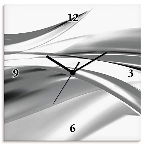 ARTLAND Wanduhr ohne Tickgeräusche Leinwand Funkuhr 30x30 cm Quadratisch Lautlos Design Welle Abstrakt Modern Kreativ Ausgefallen S7KX von ARTLAND