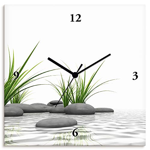 ARTLAND Wanduhr ohne Tickgeräusche Leinwand Funkuhr 30x30 cm Quadratisch Lautlos Natur Design Zen Spa Steine Asiatisch Modern T6CD von ARTLAND