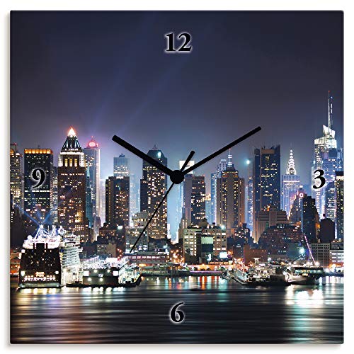 ARTLAND Wanduhr ohne Tickgeräusche Leinwand Funkuhr 30x30 cm Quadratisch Lautlos New York City Times Square Städte USA Amerika T5WT von ARTLAND