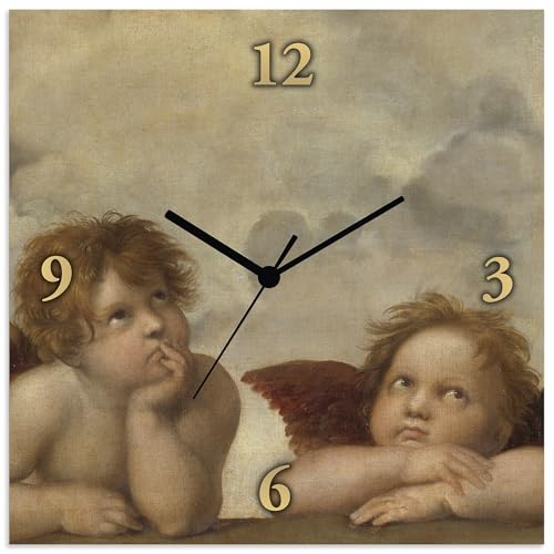 ARTLAND Wanduhr ohne Tickgeräusche Leinwand Quarzkuhr 30x30 cm Quadratisch Lautlos Engel Raffael alte Meister T6PV von ARTLAND