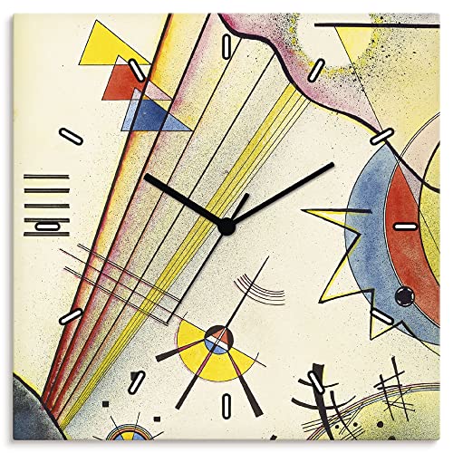 ARTLAND Wanduhr ohne Tickgeräusche Leinwand Quarzkuhr 30x30 cm Quadratisch Lautlos Verbindung Abstrakt Wassily Kandinsky alte Meister T7NK von ARTLAND