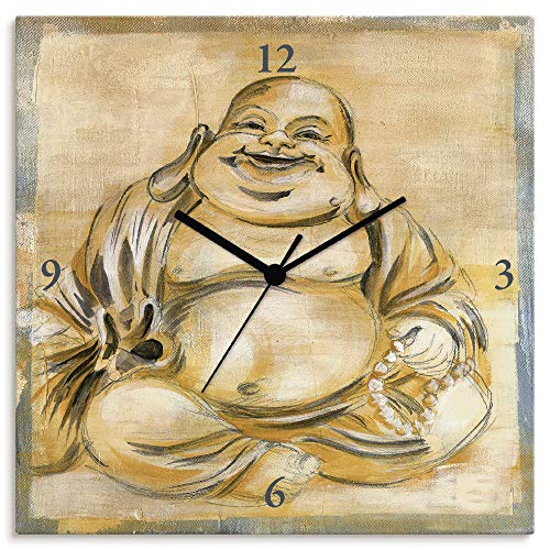 ARTLAND Wanduhr ohne Tickgeräusche Leinwand Quarzuhr 30x30 cm Quadratisch Lautlos Buddha Asien Buddhismus Asiatisch Zen Yoga T4TA von ARTLAND