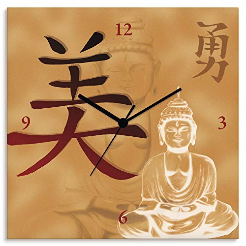 ARTLAND Wanduhr ohne Tickgeräusche Leinwand Quarzuhr 30x30 cm Quadratisch Lautlos Buddha Buddhismus Chinesisch Asiatisch Asia T5EG von ARTLAND