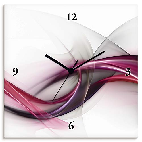 ARTLAND Wanduhr ohne Tickgeräusche Leinwand Quarzuhr 30x30 cm Quadratisch Lautlos Design Welle Abstrakt Modern Ausgefallen S8UL von ARTLAND