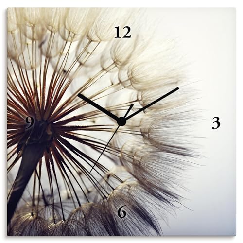 ARTLAND Wanduhr ohne Tickgeräusche Leinwand-Uhr als Quarzuhr Design lautlos analoge Quarzuhr 30x30 cm Blumen Pusteblume Botanik Blüten Modern Kunst Sommer Natur T4RE von ARTLAND