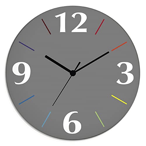 ARTLAND Wanddeko Wanduhr ohne Tickgeräusche aus Glas Funkuhr Ø 30 cm Rund Lautlos Trendfarbe Grau-Bunt S7KD von ARTLAND