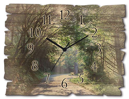 ARTLAND Wanduhr ohne Tickgeräusche aus Holz Funk Uhr lautlos 40x30 cm Rechteckig Wald Landschaft Natur Bäume Frühling U1TD von ARTLAND