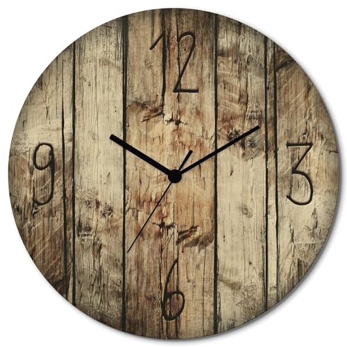 ARTLAND Wanduhr ohne Tickgeräusche aus Holz Funkuhr lautlos rund Ø 30 cm Chroniken der Natur U5ED Wanddeko in Holzoptik von ARTLAND