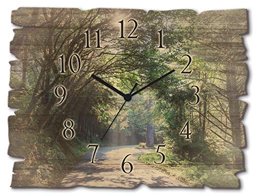 ARTLAND Wanduhr ohne Tickgeräusche aus Holz Quarz Uhr lautlos 40x30 cm Rechteckig Wald Landschaft Natur Bäume Frühling U1TD von ARTLAND