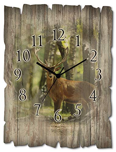 ARTLAND Wanduhr ohne Tickgeräusche aus Holz Quarzuhr 30x40 cm Rechteckig Lautlos Natur Tiere Hirsch Wald Landschaft Originell Nordisch T5YP von ARTLAND