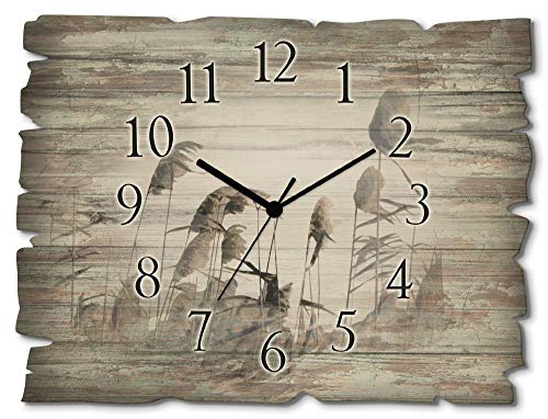 ARTLAND Wanduhr ohne Tickgeräusche aus Holz Quarzuhr 40x30 cm Rechteckig Lautlos Natur Design Gräser Ländlich Nordisch Originell T3MG von ARTLAND