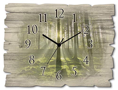 ARTLAND Wanduhr ohne Tickgeräusche aus Holz Quarzuhr 40x30 cm Rechteckig Lautlos Wald Landschaft Natur Design Originell T5SV von ARTLAND