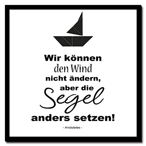 ARTland Bild mit Rahmen Kunstdruck gerahmt 55x55 cm Wandbild Wohnzimmer Design Bilder mit Sprüchen Motivation Segeln Kunst Schwarz Weiß T9LG von ARTLAND