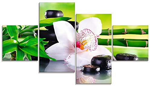 ARTland Glasbilder Wandbild Glas Bild Set 4 teilig 120x70 cm Querformat Asien Wellness Zen Spa Blumen Blüten Orchideen Pflanze Steine Bambus T9IQ von ARTLAND