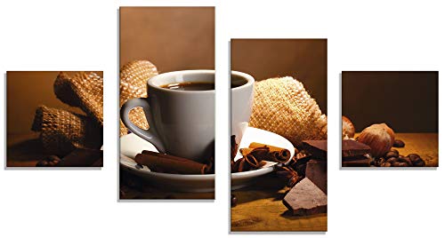 ARTland Glasbilder Wandbild Glas Bild Set 4 teilig 120x70 cm Querformat Kaffee Cafe Coffee Kaffeetasse Zimtstange Nüsse Schokolade S7PK von ARTLAND