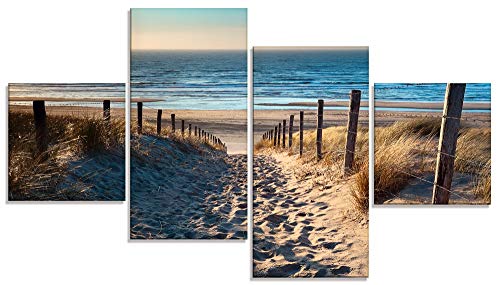 ARTland Glasbilder Wandbild Glas Bild Set 4 teilig 120x70 cm Querformat Strand Meer Küste Nordsee Natur Landschaft Sommer Dünen Sand Gräser T9IP von ARTLAND
