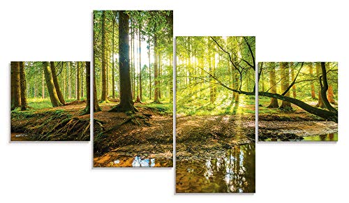 ARTland Glasbilder Wandbild Glas Bild Set 4 teilig 120x70 cm Querformat Wald Natur Landschaft Bäume Bach Sonne Frühling T9IO von ARTLAND