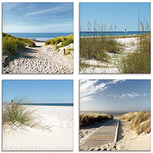 ARTland Wanddeko Glasbilder Wandbild Glas Bild Set 4 teilig je 40x40 cm Quadratisch Strand Meer Nordsee Küste Sand Dünen Natur Landschaft Maritim S6MI von ARTLAND