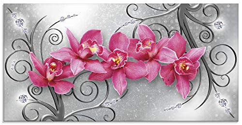 ARTland Glasbilder Wandbild Glas Bild einteilig 100x50 cm Querformat Abstrakt Blumen Orchideen Blüten Kunst Pink Rosa U1QT von ARTLAND