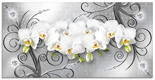 ARTland Glasbilder Wandbild Glas Bild einteilig 100x50 cm Querformat Abstrakt Blumen Orchideen Blüten Kunst Weiß U1QV von ARTLAND