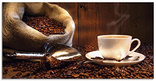 ARTland Glasbilder Wandbild Glas Bild einteilig 100x50 cm Querformat Kaffee Cafe Coffee Cappucino Kaffeebohnen Kaffeetasse Rösterei S6BV von ARTLAND