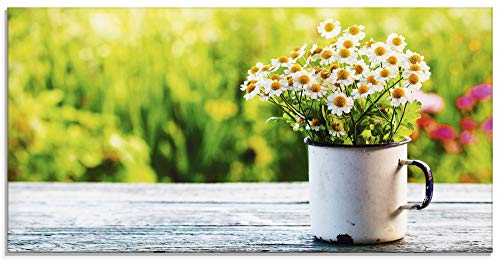 ARTland Wanddeko Glasbilder Wandbild Glas Bild einteilig 100x50 cm Querformat Natur Blumen Blüten Gänseblümchen Frühling Landhaus T4UE von ARTLAND