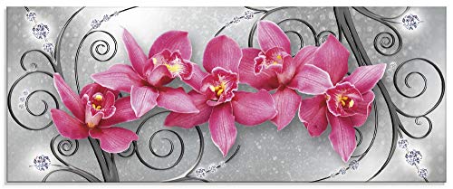 ARTland Glasbilder Wandbild Glas Bild einteilig 125x50 cm Querformat Abstrakt Blumen Orchideen Blüten Kunst Pink Rosa U1QT von ARTLAND