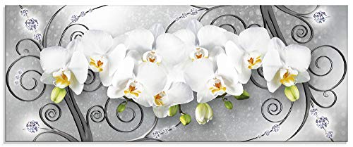 ARTland Glasbilder Wandbild Glas Bild einteilig 125x50 cm Querformat Abstrakt Blumen Orchideen Blüten Kunst Weiß U1QV von ARTLAND