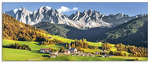 Glasbilder Wandbild Glas Bild einteilig 125x50 cm Querformat Alpen Landschaft Berge Natur Italien Santa Maddalena Grün U1TF ARTland von ARTLAND