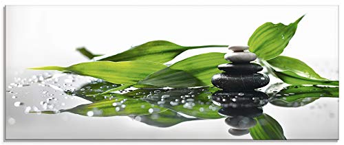 ARTland Glasbilder Wandbild Glas Bild einteilig 125x50 cm Querformat Asien Wellness Zen Steine Spa Blätter Reflektion Entspannung S7LT von ARTLAND