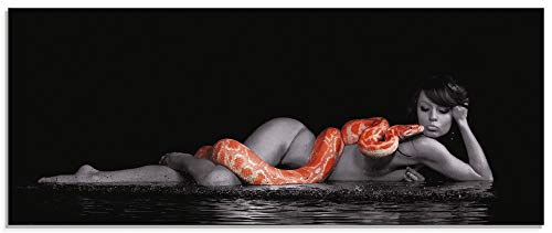 ARTland Glasbilder Wandbild Glas Bild einteilig 125x50 cm Querformat Erotik Frau Akt Nackt Sexy Schlange Python Fotografie Schwarz Weiß S6DV von ARTLAND