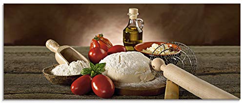 ARTland Glasbilder Wandbild Glas Bild einteilig 125x50 cm Querformat Italien Essen Teig Pizza Tomaten Olivenöl Dolce Vita T5UZ von ARTLAND