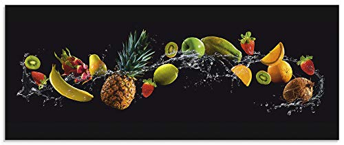 ARTland Glasbilder Wandbild Glas Bild einteilig 125x50 cm Querformat Küchenbilder Obst Früchte Kiwi Erdbeere Orange Schwarz U1TG von ARTLAND
