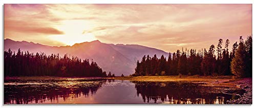 Glasbilder Wandbild Glas Bild einteilig 125x50 cm Querformat Natur Landschaft Wald See USA Amerika Grand Teton Sonnenuntergang S5YA ARTland von ARTLAND