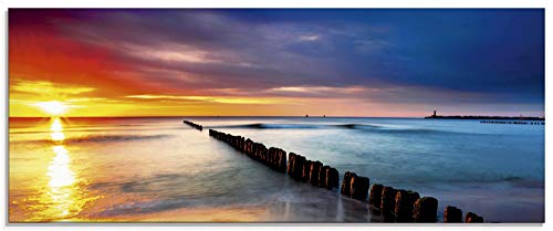 ARTland Glasbilder Wandbild Glas Bild einteilig 125x50 cm Querformat Strand Meer Küste Sonnenuntergang Natur Landschaft Ostsee Maritim T5XZ von ARTLAND