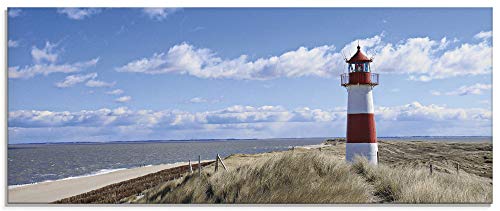 ARTland Glasbilder Wandbild Glas Bild einteilig 125x50 cm Querformat Strand Meer Nordsee Leuchtturm Sylt Dünen Gräser Wolken Sommer Urlaub T9ML von ARTLAND