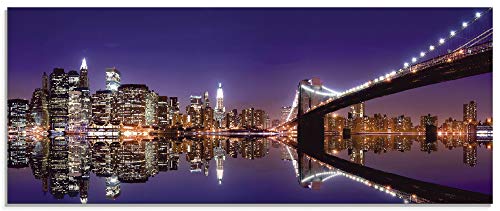 ARTland Glasbilder Wandbild Glas Bild einteilig 125x50 cm Querformat USA Amerika New York City Brooklyn Bridge Nacht Gebäude S6FE von ARTLAND